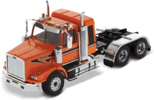 1:50 Scale Western Star 4900 SB 40" Sleeper Tandem Tractor - Open Hood - Detroit Diesel Engine Cab - Metallic Orange with Black Accent Stripes - Transport Series | 1:50 Scale Collectible Model 71063