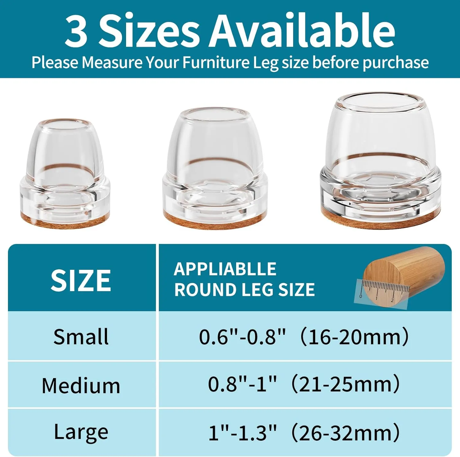 16 PCS Chair Leg Floor Protectors, Chair Leg Sliders for Hardwood Floors, Furniture Leg Caps, Felt Furniture Pads, Floor Protectors for Chair, Bar Stool Leg Protectors, Fit 1.1"-1.3"(Round, Clear)