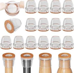 16 PCS Chair Leg Floor Protectors, Chair Leg Sliders for Hardwood Floors, Furniture Leg Caps, Felt Furniture Pads, Floor Protectors for Chair, Bar Stool Leg Protectors, Fit 1.1"-1.3"(Round, Clear)