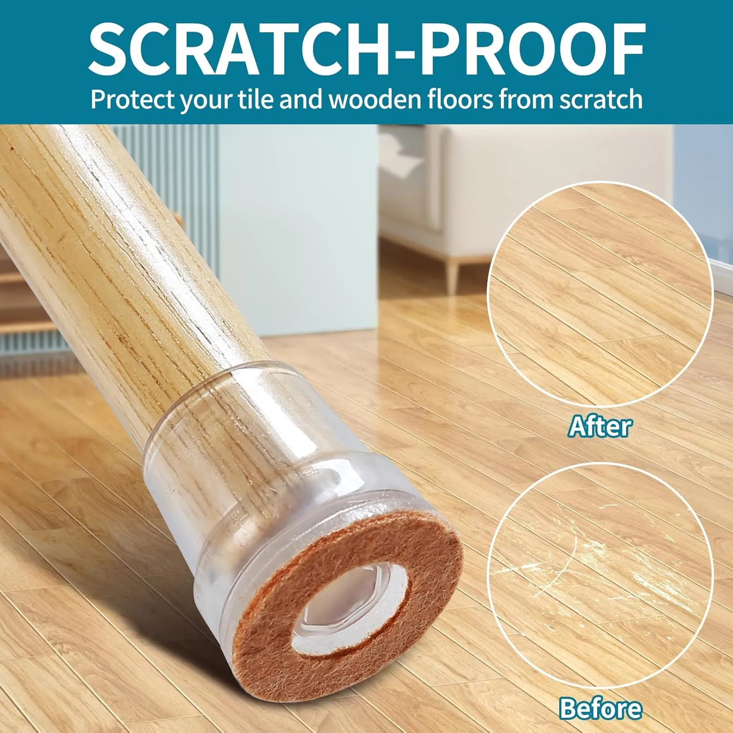 16 PCS Chair Leg Floor Protectors, Chair Leg Sliders for Hardwood Floors, Furniture Leg Caps, Felt Furniture Pads, Floor Protectors for Chair, Bar Stool Leg Protectors, Fit 1.1"-1.3"(Round, Clear)