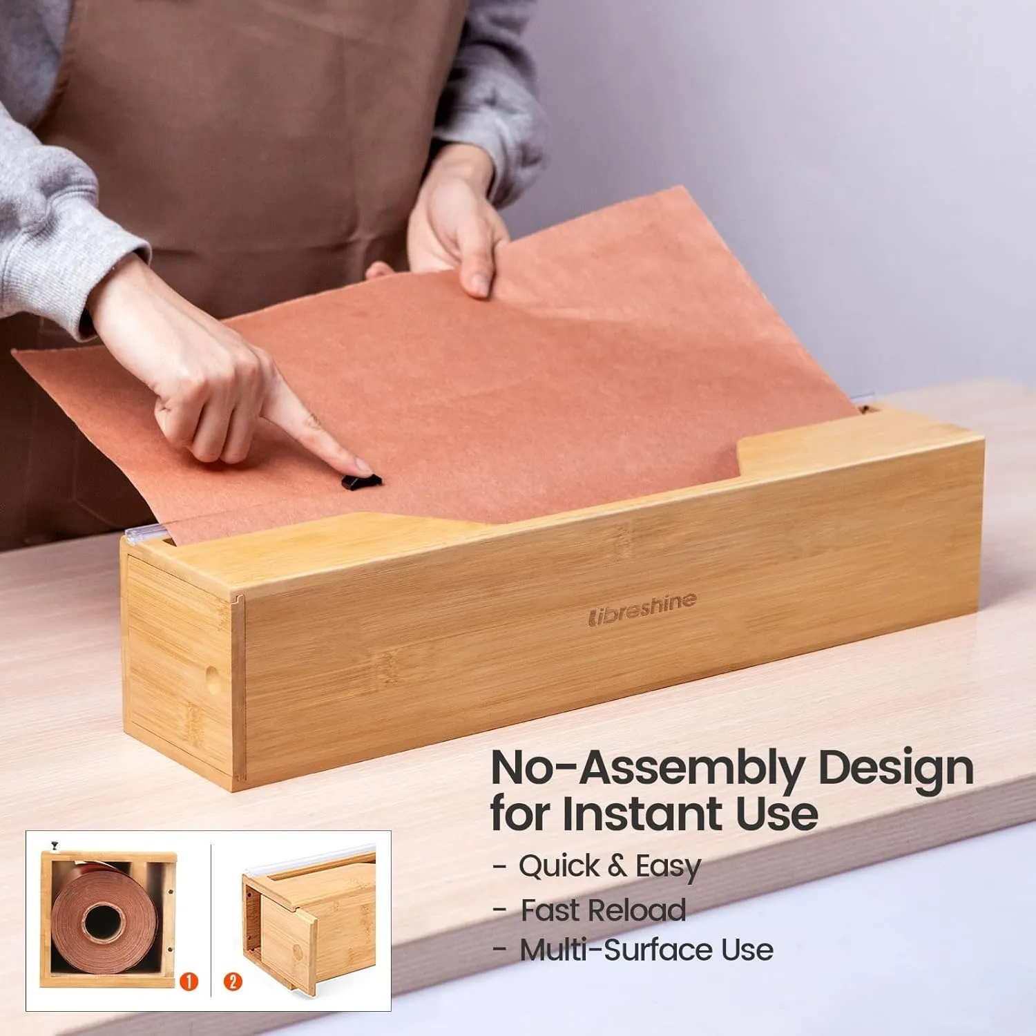 18 Inch Butcher Paper Dispenser with Cutter | Heavy-Duty Holder for Plastic Wrap, Foil, Freezer Paper & Kraft Rolls | Wall/Tabletop Bamboo Organizer | Kitchen, Crafting, Commercial Use