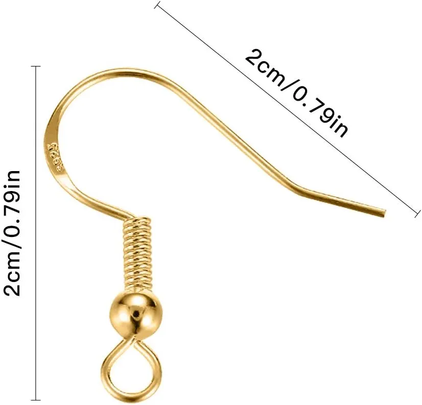 200 PCS/100Pairs 925 Sterling Silver and Gold Earring Hooks,Hypo-allergenic Fish Earring Hooks Earwires for DIY Jewelry Making Supplies with 200 PCS Soft Silicone Earring Backs