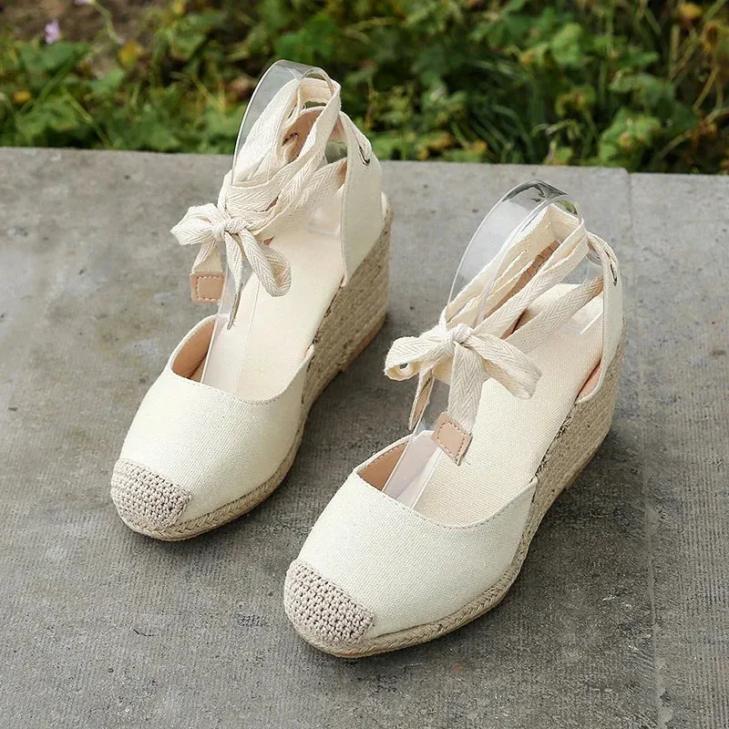 2024 Women's Espadrille Ankle Strap Sandals Comfortable Slippers Ladies Womens Casual Shoes Breathable Flax Hemp Canvas Pumps