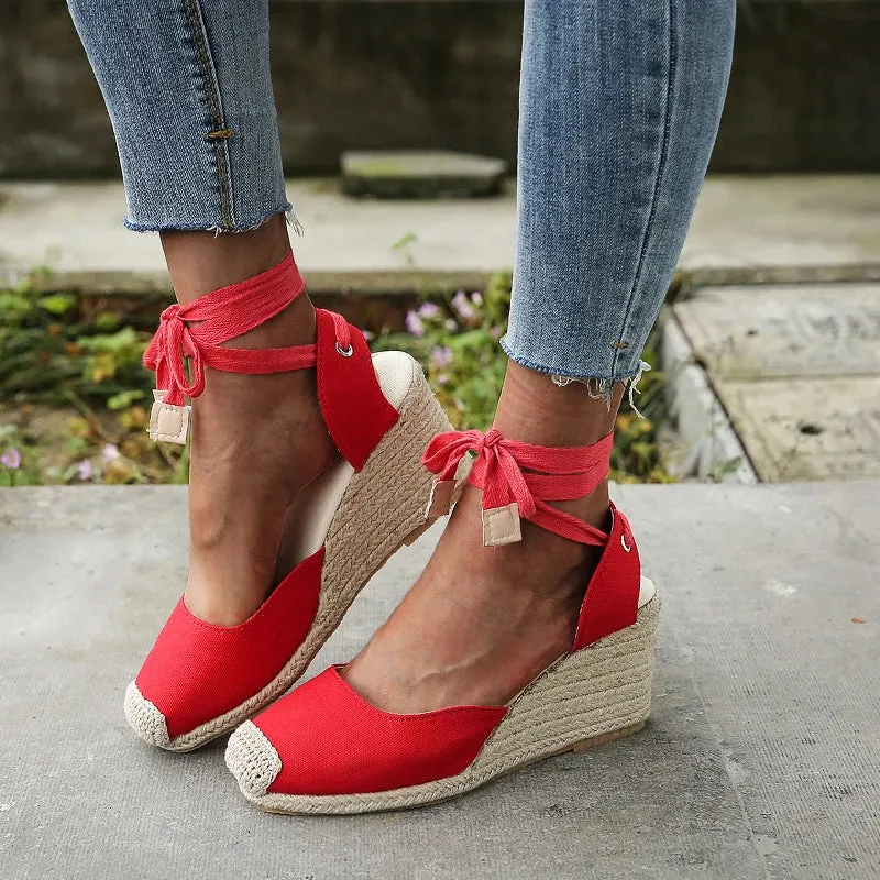 2024 Women's Espadrille Ankle Strap Sandals Comfortable Slippers Ladies Womens Casual Shoes Breathable Flax Hemp Canvas Pumps
