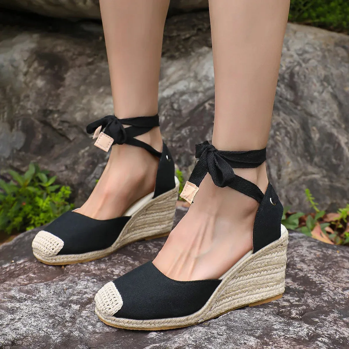 2024 Women's Espadrille Ankle Strap Sandals Comfortable Slippers Ladies Womens Casual Shoes Breathable Flax Hemp Canvas Pumps