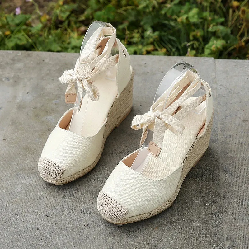 2024 Women's Espadrille Ankle Strap Sandals Comfortable Slippers Ladies Womens Casual Shoes Breathable Flax Hemp Canvas Pumps