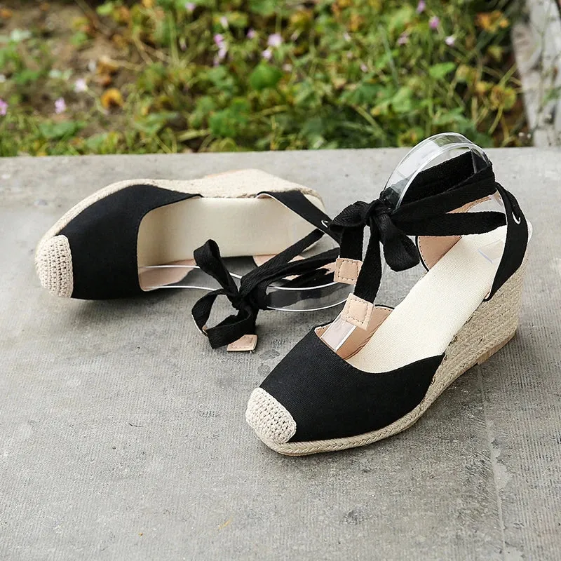 2024 Women's Espadrille Ankle Strap Sandals Comfortable Slippers Ladies Womens Casual Shoes Breathable Flax Hemp Canvas Pumps