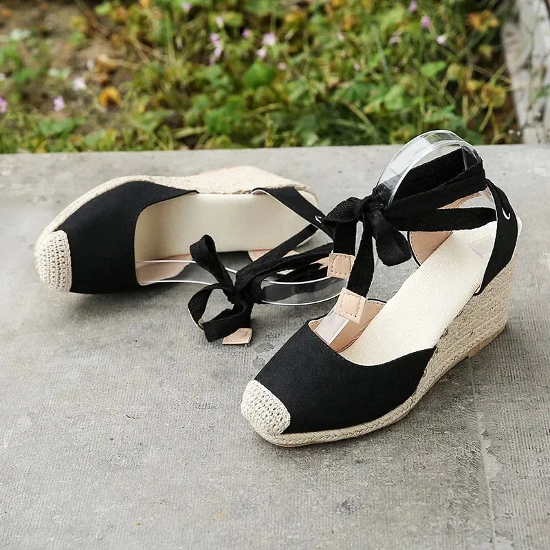 2024 Women's Espadrille Ankle Strap Sandals Comfortable Slippers Ladies Womens Casual Shoes Breathable Flax Hemp Canvas Pumps
