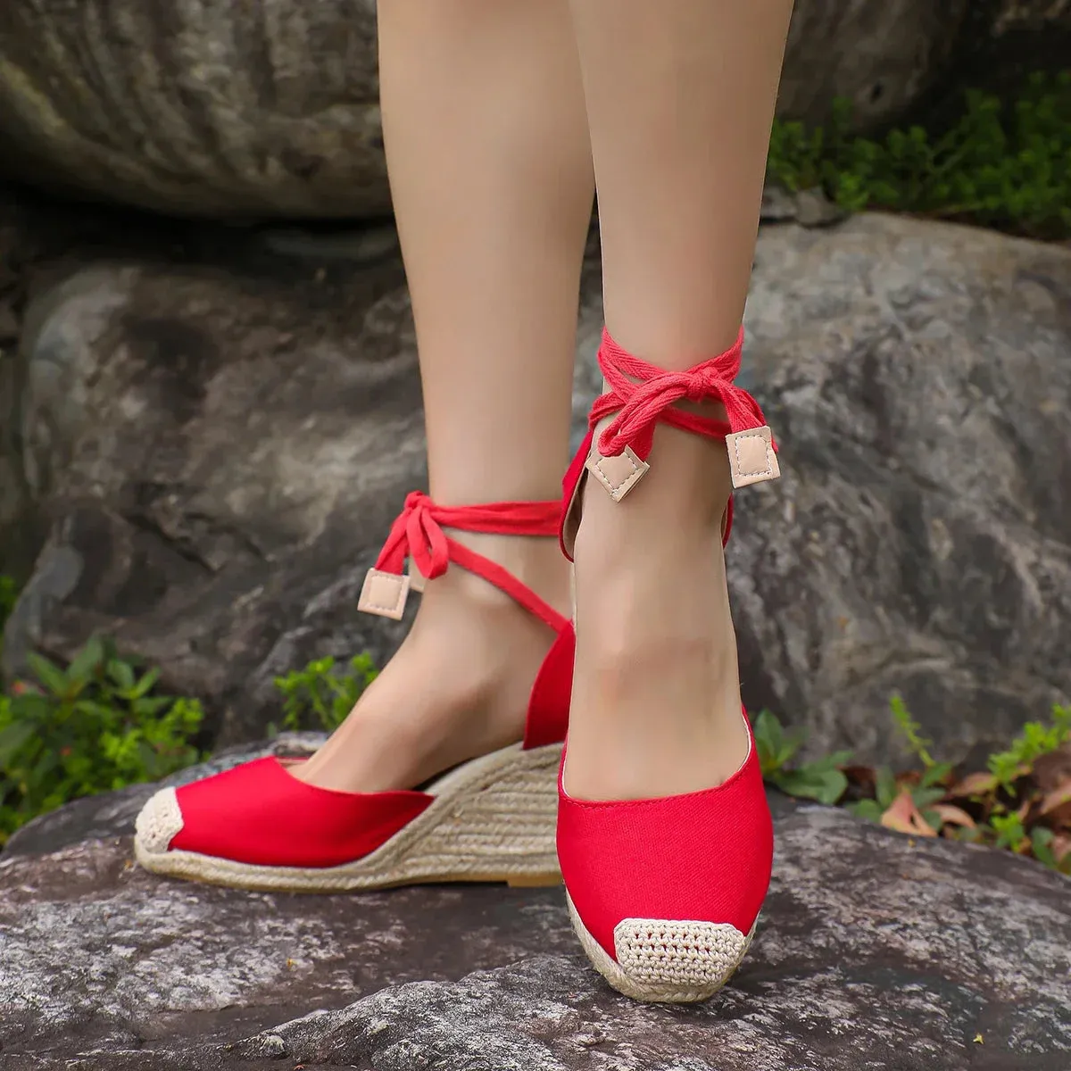 2024 Women's Espadrille Ankle Strap Sandals Comfortable Slippers Ladies Womens Casual Shoes Breathable Flax Hemp Canvas Pumps