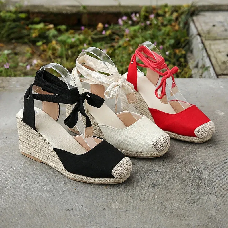 2024 Women's Espadrille Ankle Strap Sandals Comfortable Slippers Ladies Womens Casual Shoes Breathable Flax Hemp Canvas Pumps
