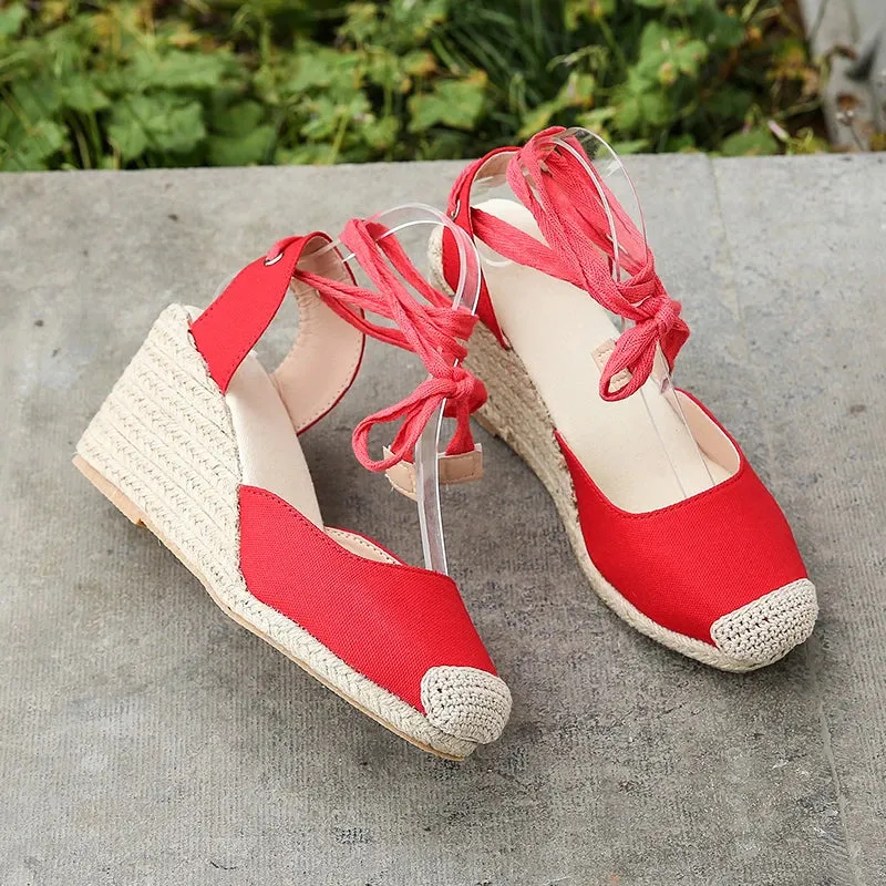 2024 Women's Espadrille Ankle Strap Sandals Comfortable Slippers Ladies Womens Casual Shoes Breathable Flax Hemp Canvas Pumps