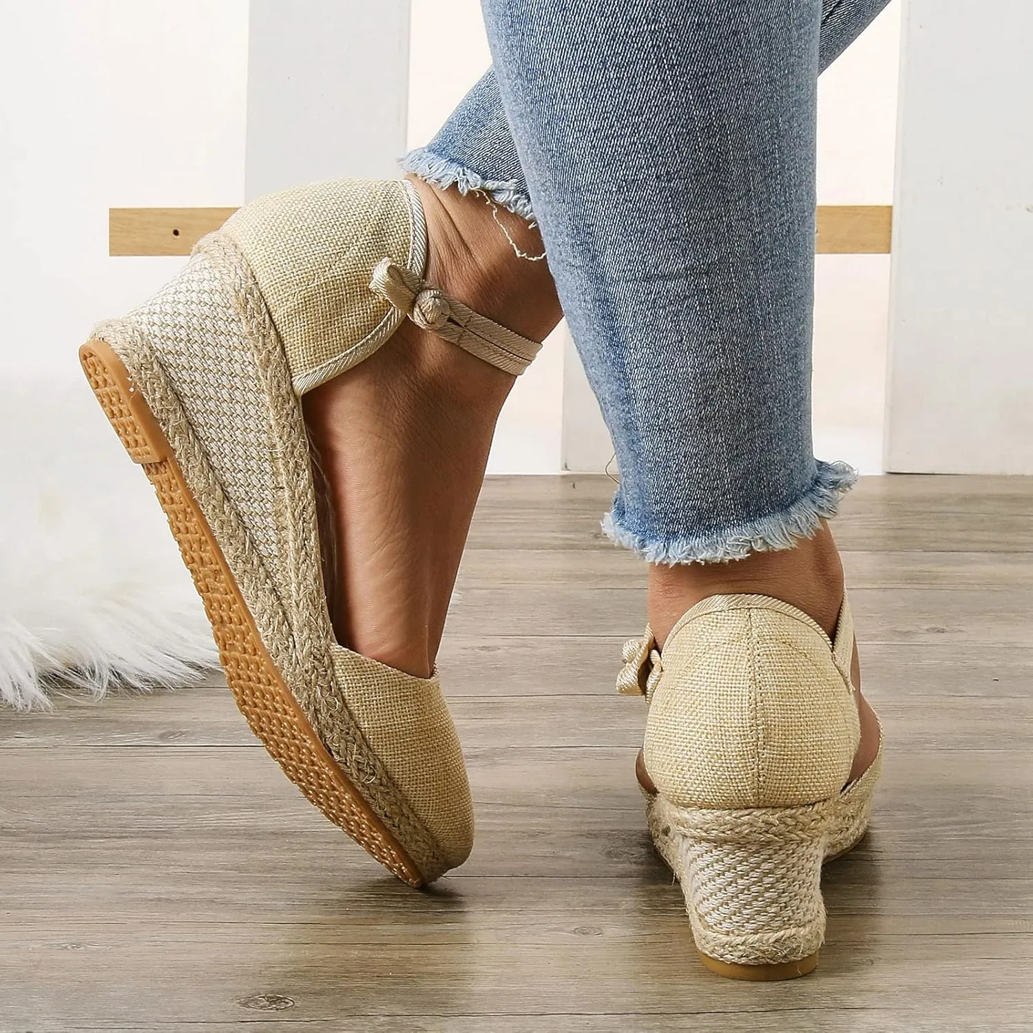 2025 New Sandals for Women Dressy Summer Women's Ankle Strap Closed Toe Espadrille Wedge Sandals Dressy Platform Wedge Sandals Casual Shoes Closed Toe Sandals Beach Anti-Slip Sandals