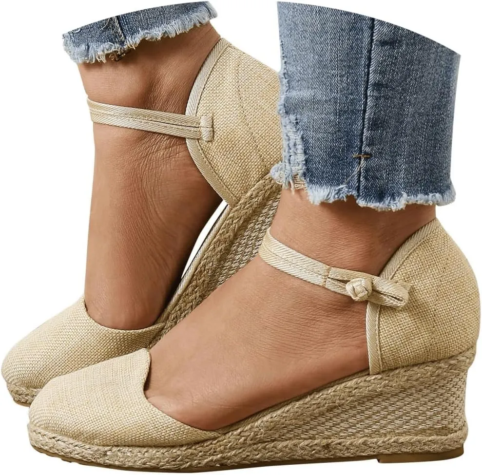 2025 New Sandals for Women Dressy Summer Women's Ankle Strap Closed Toe Espadrille Wedge Sandals Dressy Platform Wedge Sandals Casual Shoes Closed Toe Sandals Beach Anti-Slip Sandals