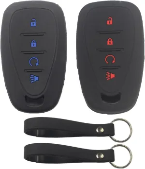 2Pcs Black Rubber Silicone 4 Buttons Smart Key Fob Cover Case Protector Keyless with Keychain Compatible with Chevrolet Blazer Bolt Equinox Traverse Trax Trailblazer Volt Cruze Sonic