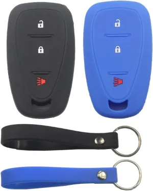2Pcs Rubber Silicone 3 Buttons Smart Key Fob Cover Case Protector Keyless with Keychain Compatible with Chevrolet Blazer Equinox Spark Trailblazer Traverse 2021 2022 Black Blue