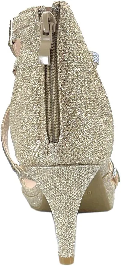 ABSOLEX Women's Cross strappy Open Toe Glitter Rhinestone Dressy/Party/Wedding Mid Pump Heel Sandal,