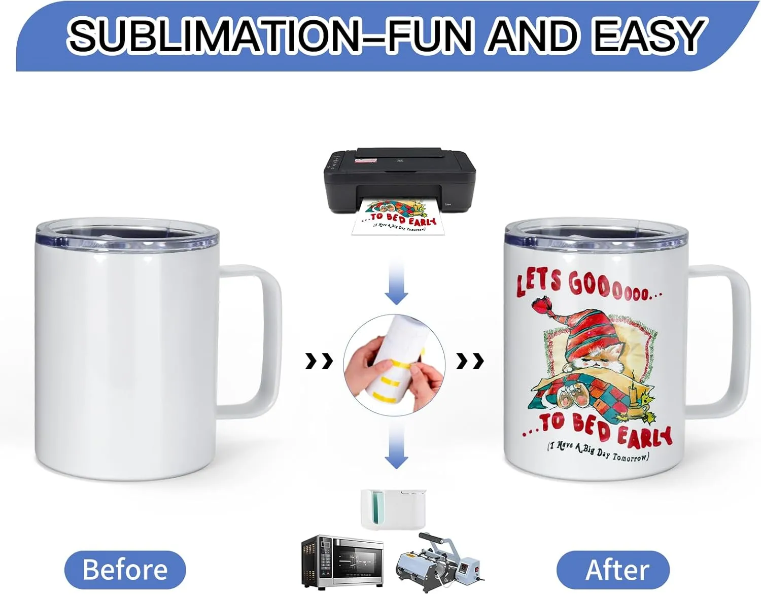 AGH 8 Pack Sublimation Mugs Blanks, 12 oz Stainless Steel Sublimation Coffee Tumbler with Handle and Sliding Lid, Sublimation Tumblers Blanks, Double Walled Vacuum Insulation for Coffee