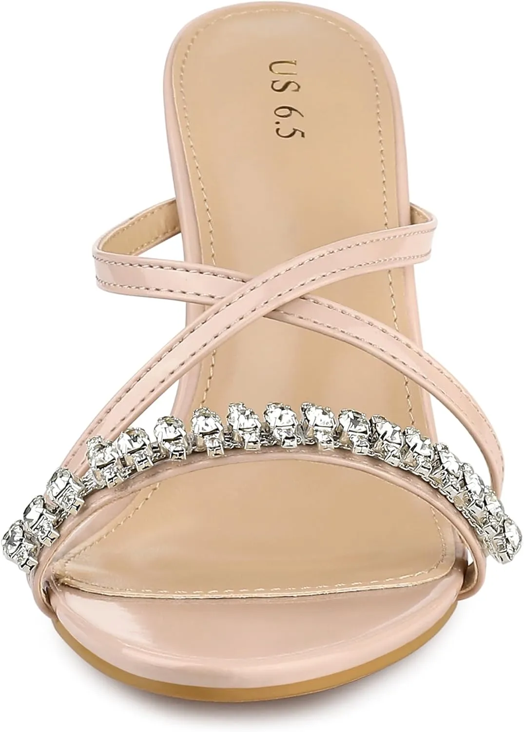 Allegra K Women's Crisscross Strap Rhinestone Block Heel Slide Sandals