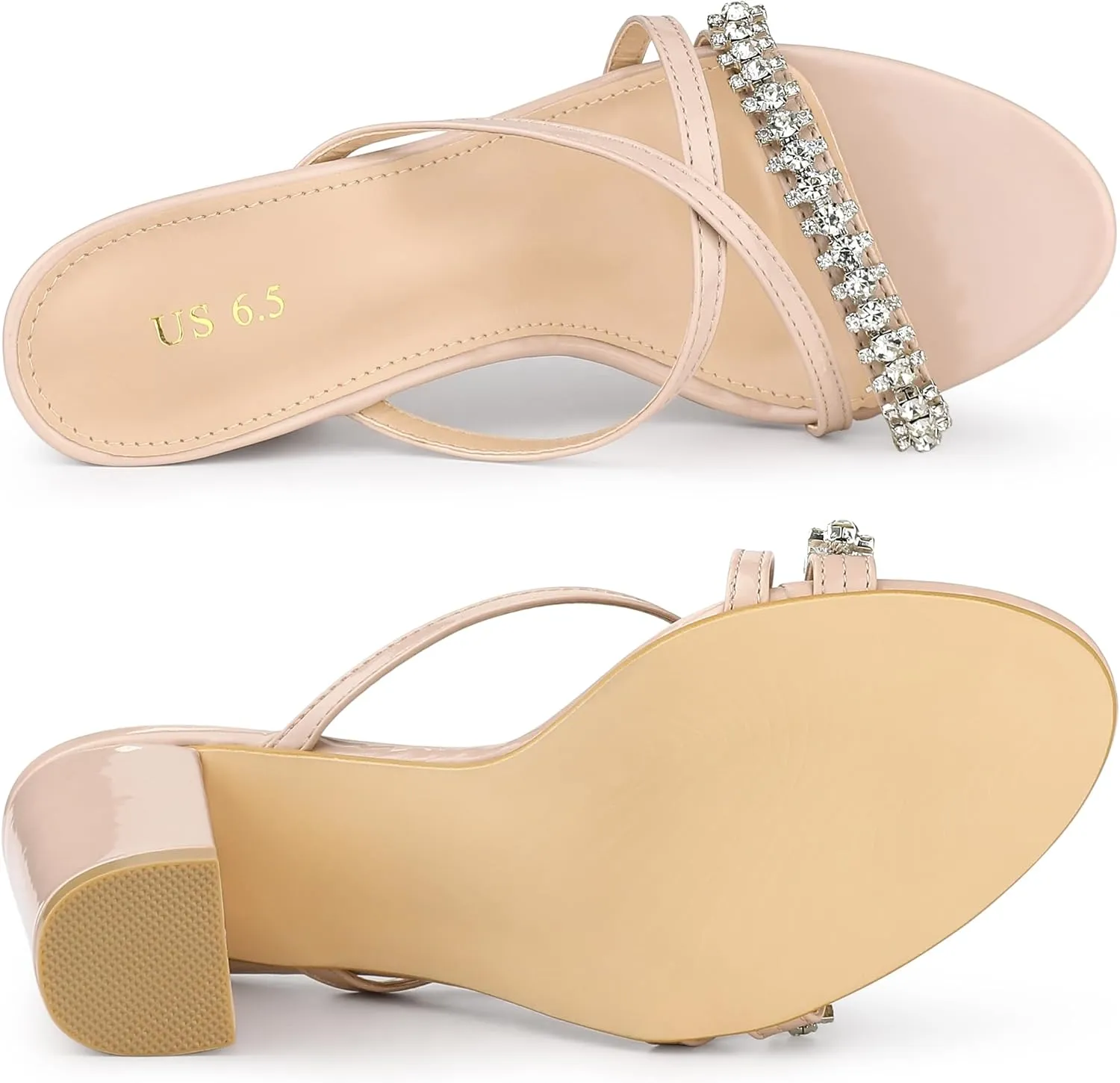 Allegra K Women's Crisscross Strap Rhinestone Block Heel Slide Sandals