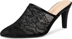 Allegra K Women's Lace Heels Sandals Mesh Floral Embroidered Stiletto Heels Slide Mules