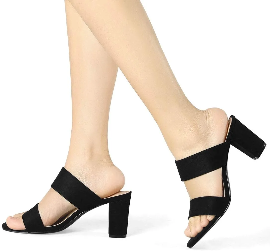 Allegra K Women's Opened Toe Block Heeled Slide Sandals