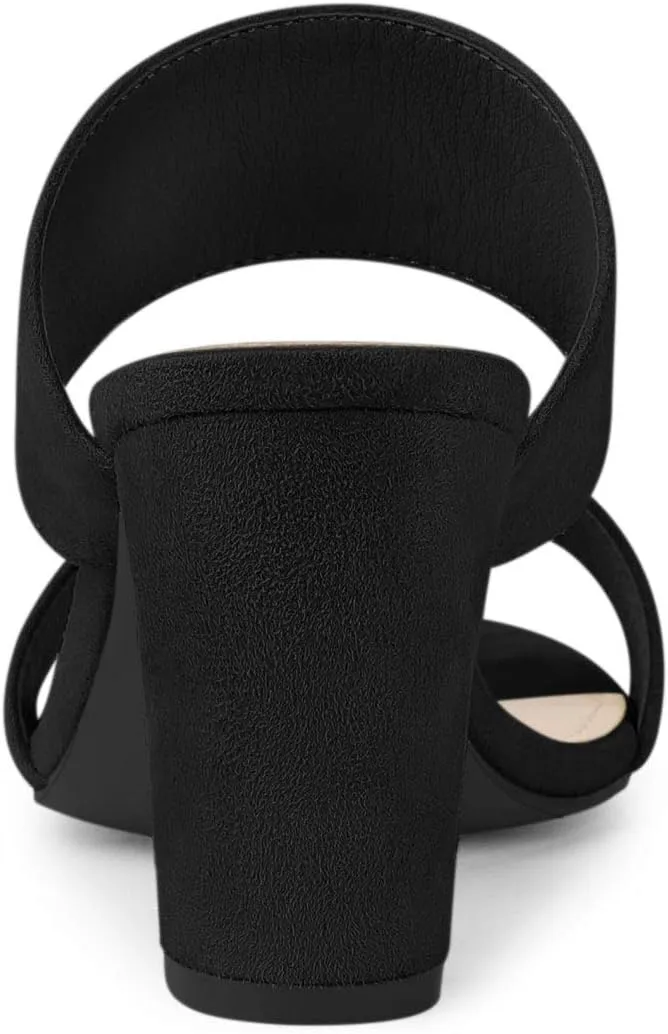 Allegra K Women's Opened Toe Block Heeled Slide Sandals