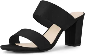 Allegra K Women's Opened Toe Block Heeled Slide Sandals