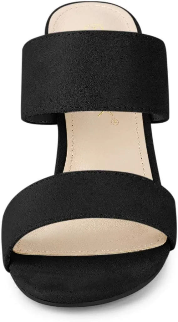 Allegra K Women's Opened Toe Block Heeled Slide Sandals