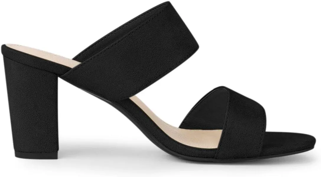 Allegra K Women's Opened Toe Block Heeled Slide Sandals