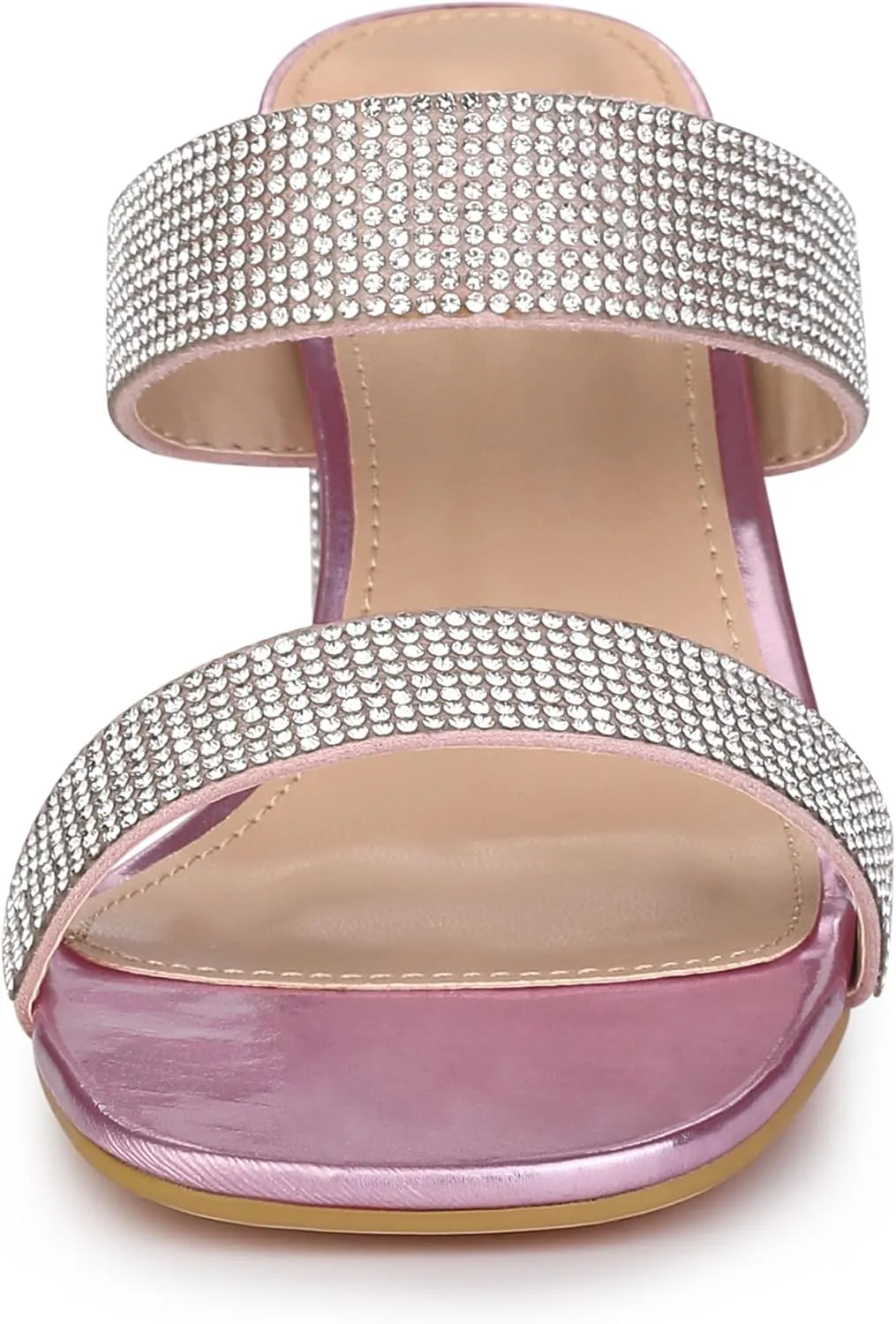 Allegra K Women's Rhinestone Chunky Heel Slide Heel Sandals