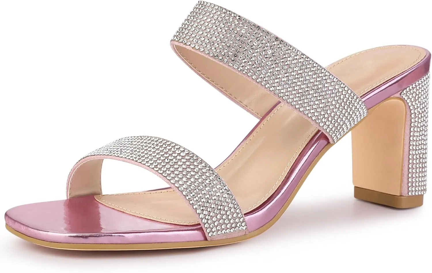 Allegra K Women's Rhinestone Chunky Heel Slide Heel Sandals
