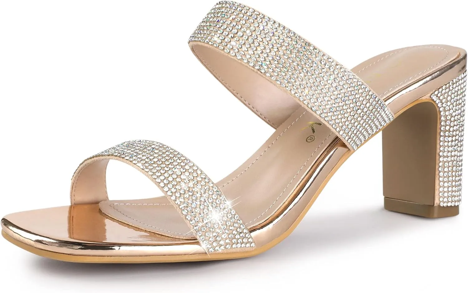 Allegra K Women's Rhinestone Chunky Heel Slide Heel Sandals