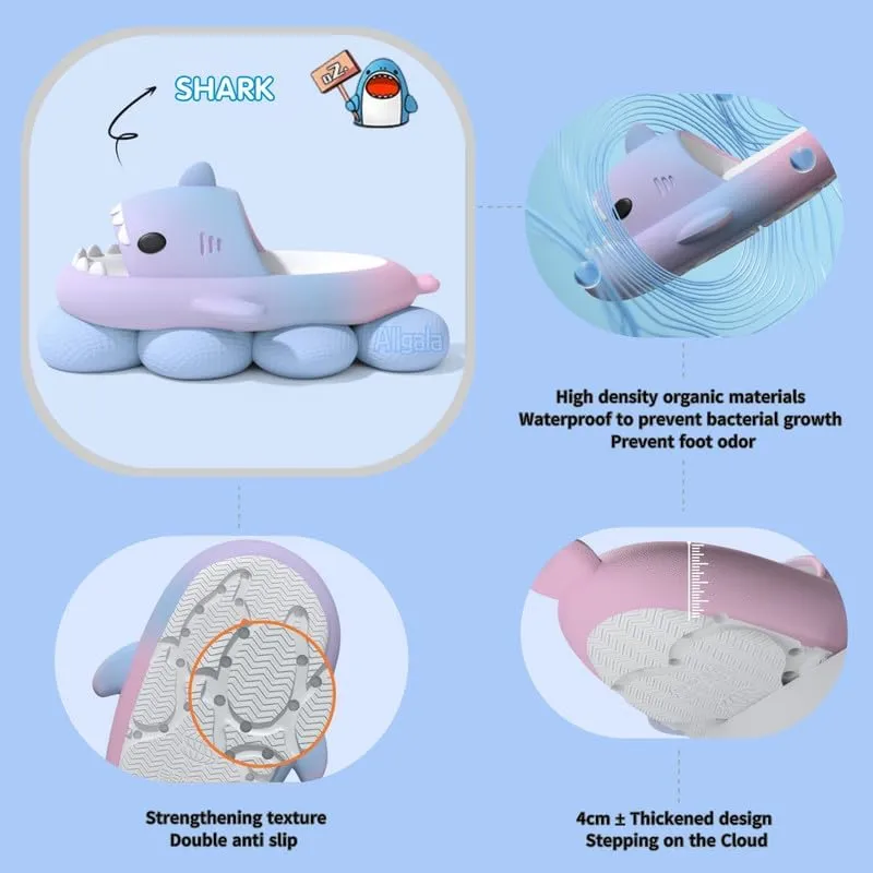 allgala Shark Slides Slippers with Backtrap Non-Slip Novelty Open Toe Sandals for Boys Girl Indoor & Outdoor Comfy Cushioned Thick Sole Cute Cartoon Shower Cloud Slippers Beach Pool Shoes