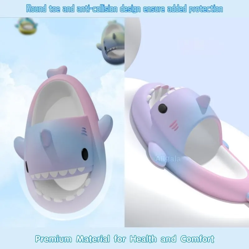 allgala Shark Slides Slippers with Backtrap Non-Slip Novelty Open Toe Sandals for Boys Girl Indoor & Outdoor Comfy Cushioned Thick Sole Cute Cartoon Shower Cloud Slippers Beach Pool Shoes