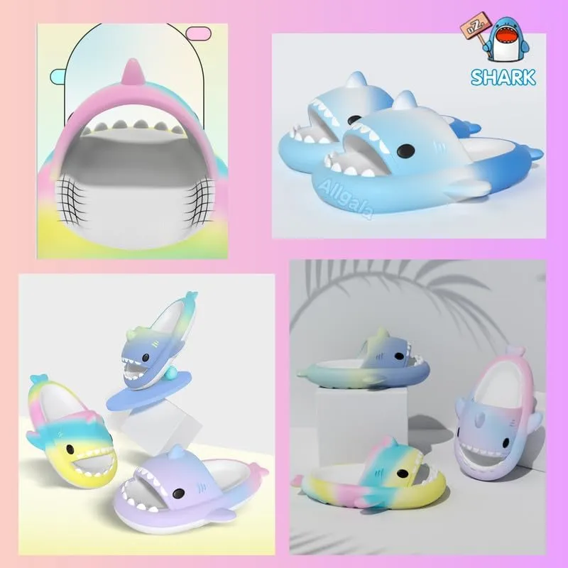 allgala Shark Slides Slippers with Backtrap Non-Slip Novelty Open Toe Sandals for Boys Girl Indoor & Outdoor Comfy Cushioned Thick Sole Cute Cartoon Shower Cloud Slippers Beach Pool Shoes
