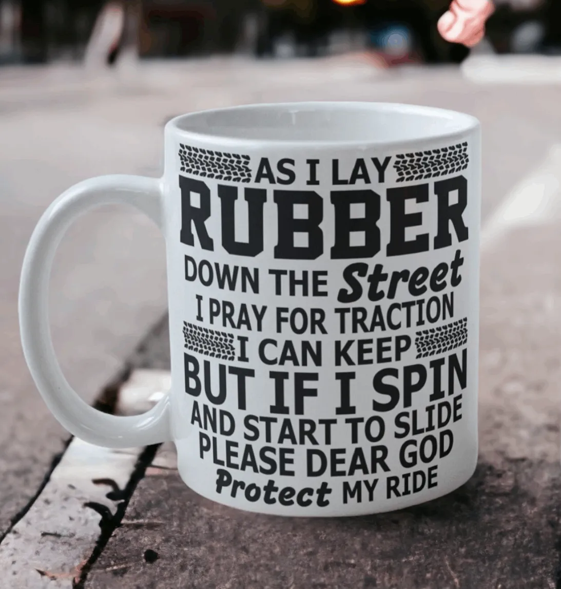 'As I Lay Rubber' Car Theme Design Mug