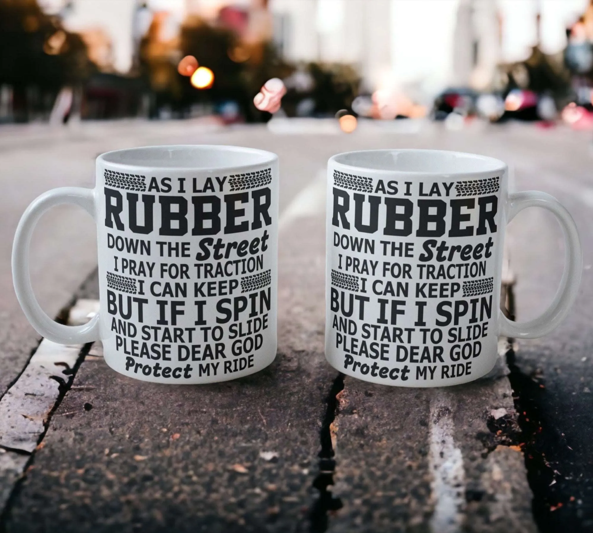 'As I Lay Rubber' Car Theme Design Mug