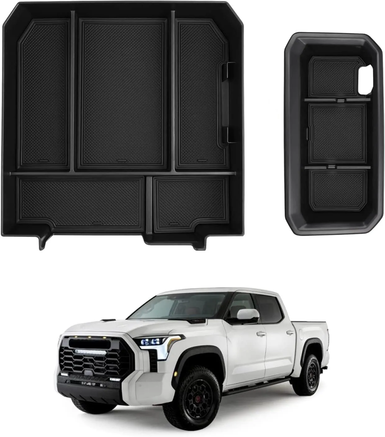 Autorder 2PCS Center Console Organizer for Toyota Tundra 2025 2024 2023 2022 Accessories Dashboard Organizer Armrest Storage Box Secondary Insert Tray