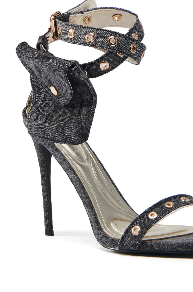 AZALEA WANG PAISLEIGH BLACK DENIM STILETTO SANDAL