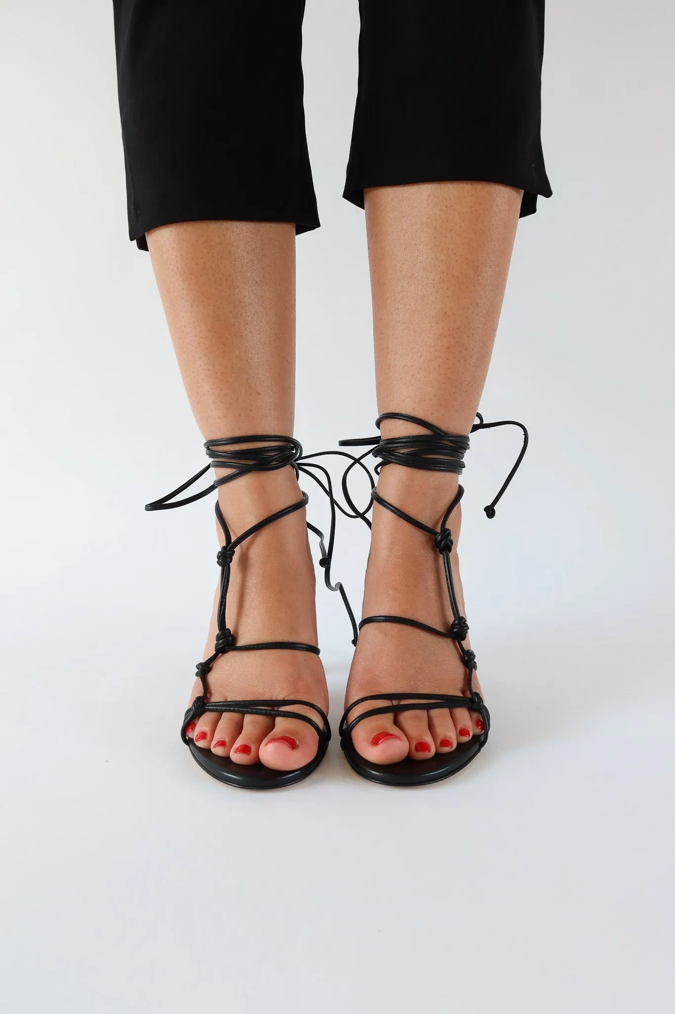 baby black lace-up heeled sandal