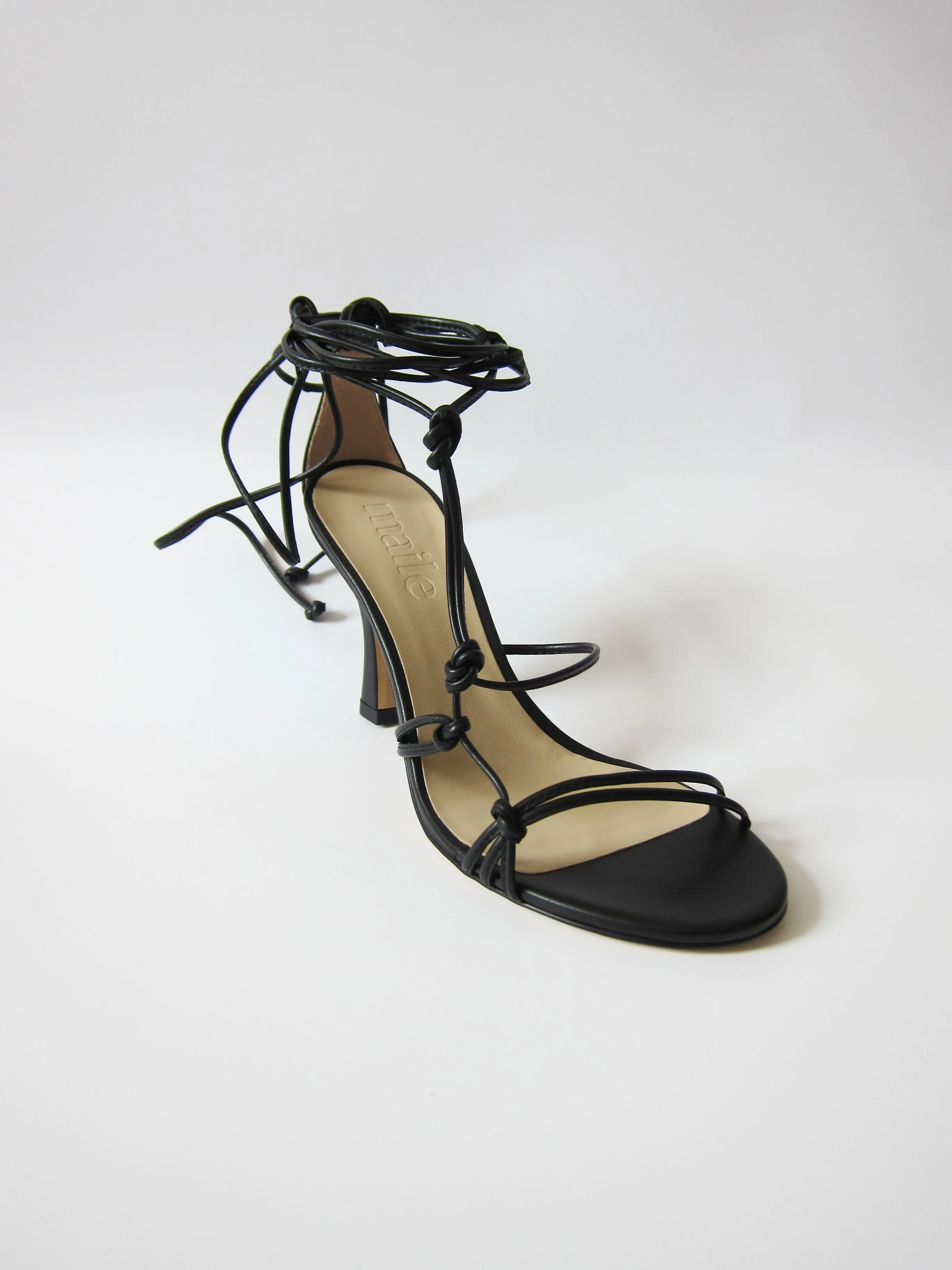baby black lace-up heeled sandal