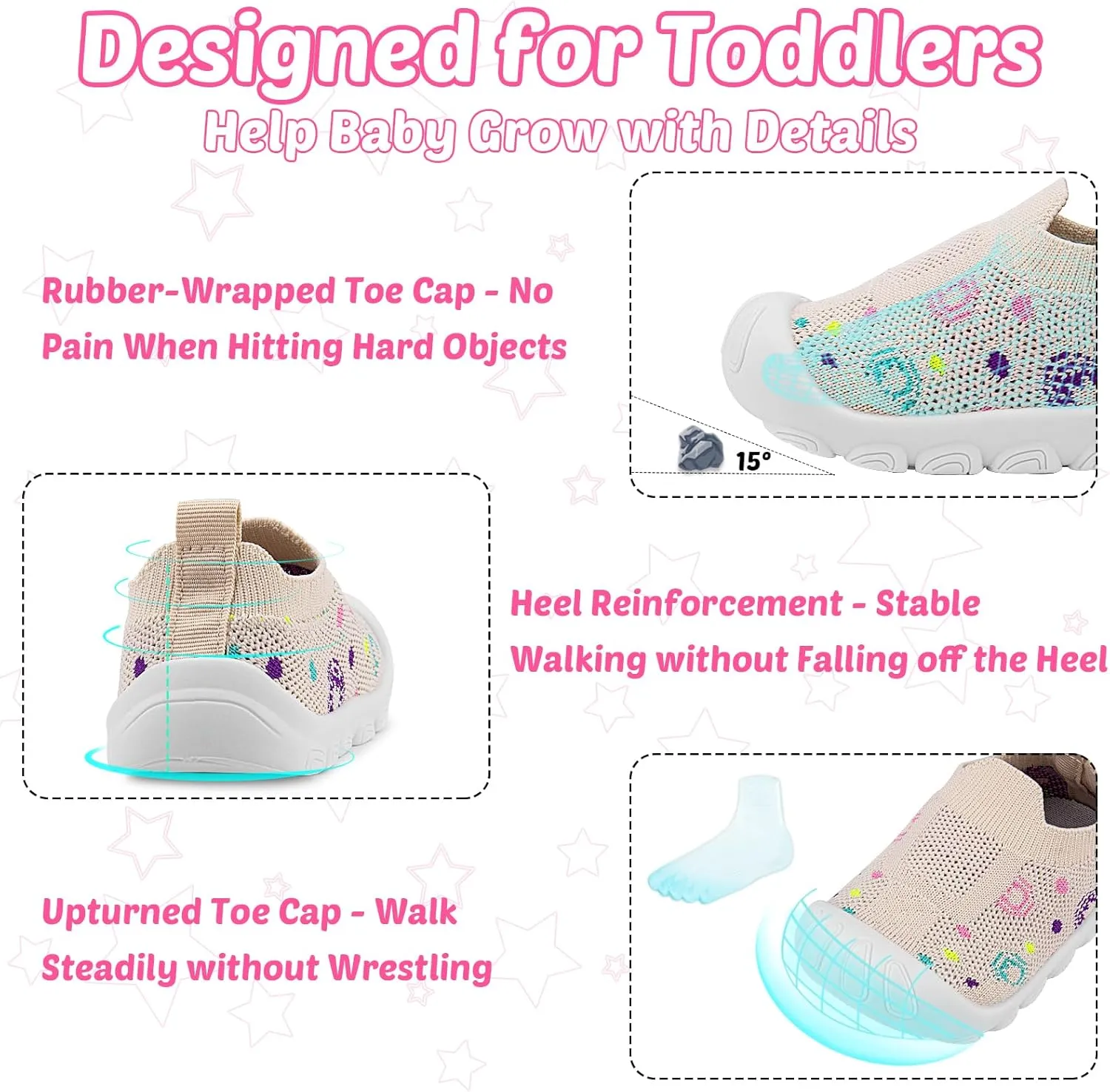 Baby Walking Shoes Toddler Girl Boy Soft Sole Breathable Cotton Canvas Shoes Infant Lightweight Non-Slip Safer Slip-on First Walkers Shoes Casual Tennis Wide Sneakers Rubber Soles Running Outdoor