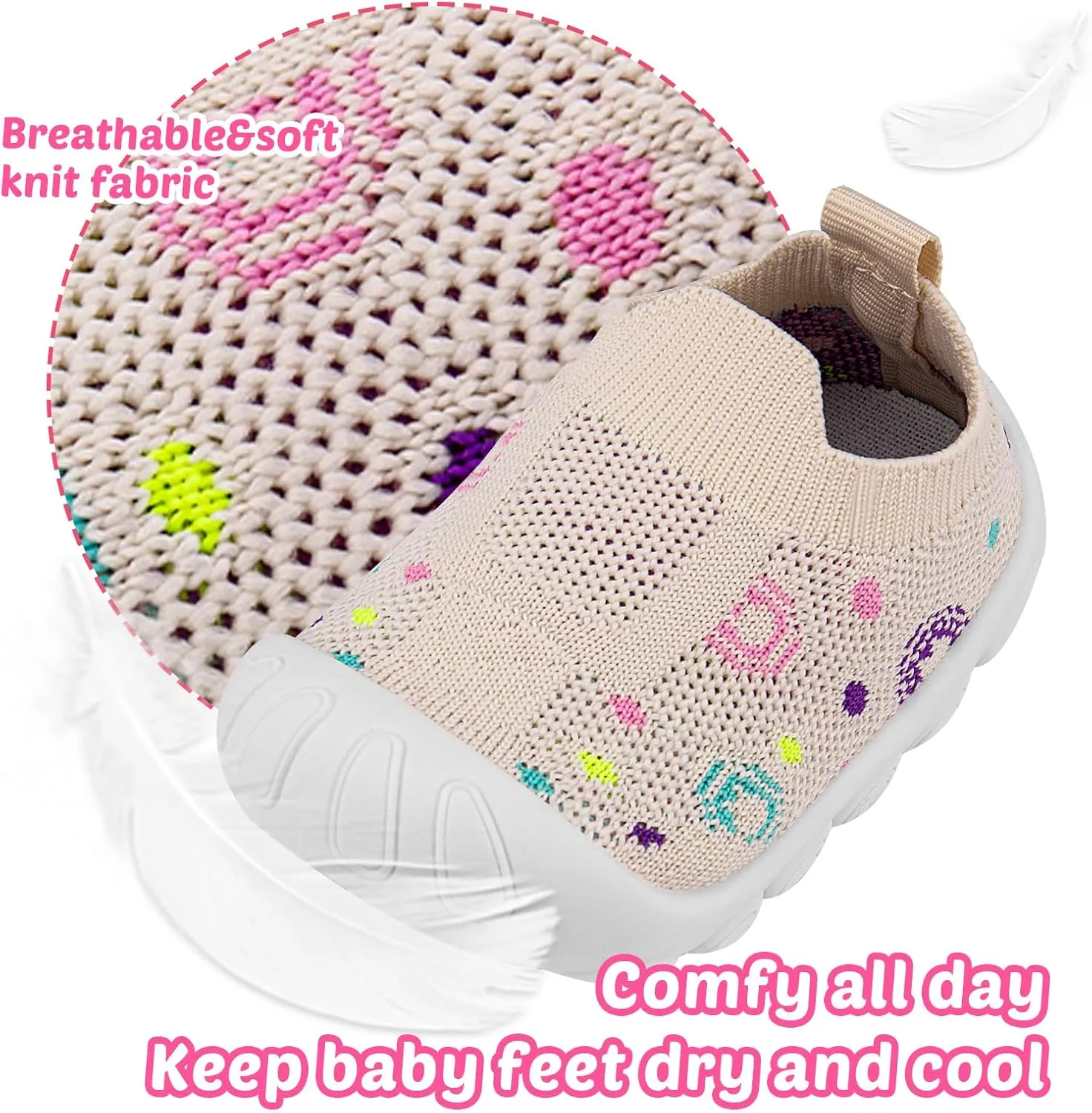 Baby Walking Shoes Toddler Girl Boy Soft Sole Breathable Cotton Canvas Shoes Infant Lightweight Non-Slip Safer Slip-on First Walkers Shoes Casual Tennis Wide Sneakers Rubber Soles Running Outdoor
