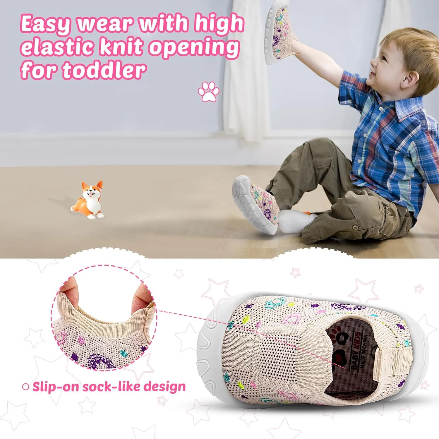 Baby Walking Shoes Toddler Girl Boy Soft Sole Breathable Cotton Canvas Shoes Infant Lightweight Non-Slip Safer Slip-on First Walkers Shoes Casual Tennis Wide Sneakers Rubber Soles Running Outdoor