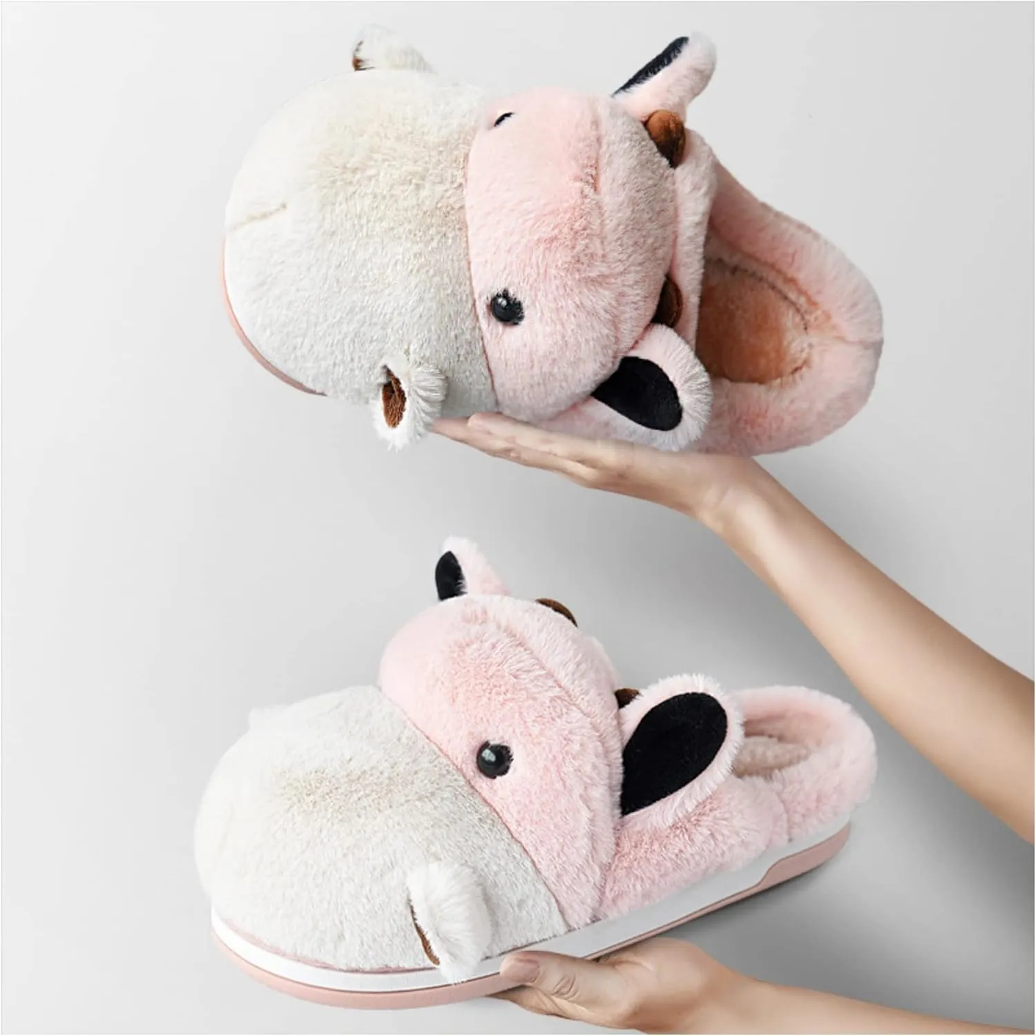 Baiyuruodie Women's cotton slippers, hippopotamus animal slippers, household winter anti-skid slippers, holiday gifts