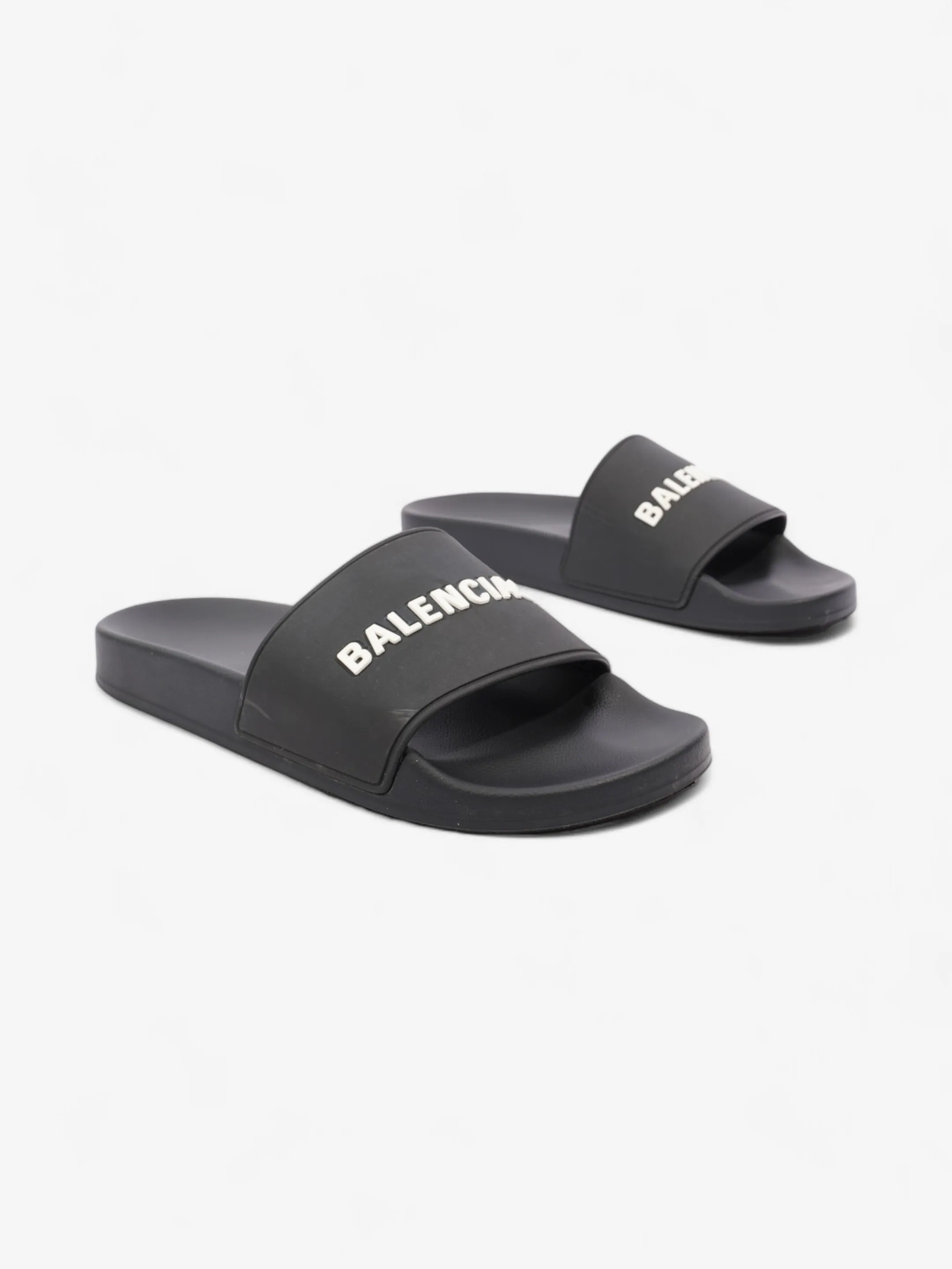 Balenciaga Logo Pool Slide Black / White Rubber EU 40 UK 7