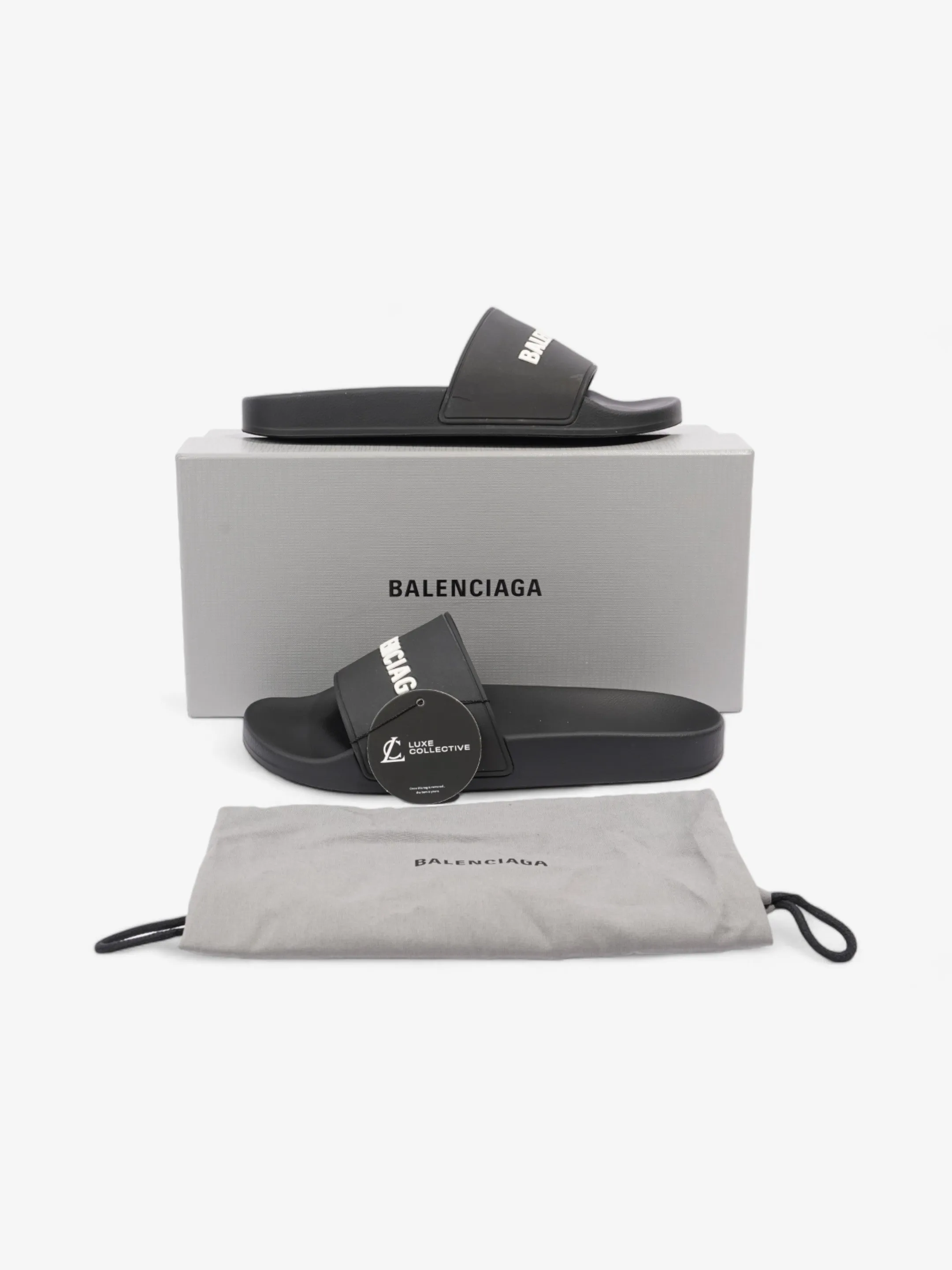 Balenciaga Logo Pool Slide Black / White Rubber EU 40 UK 7