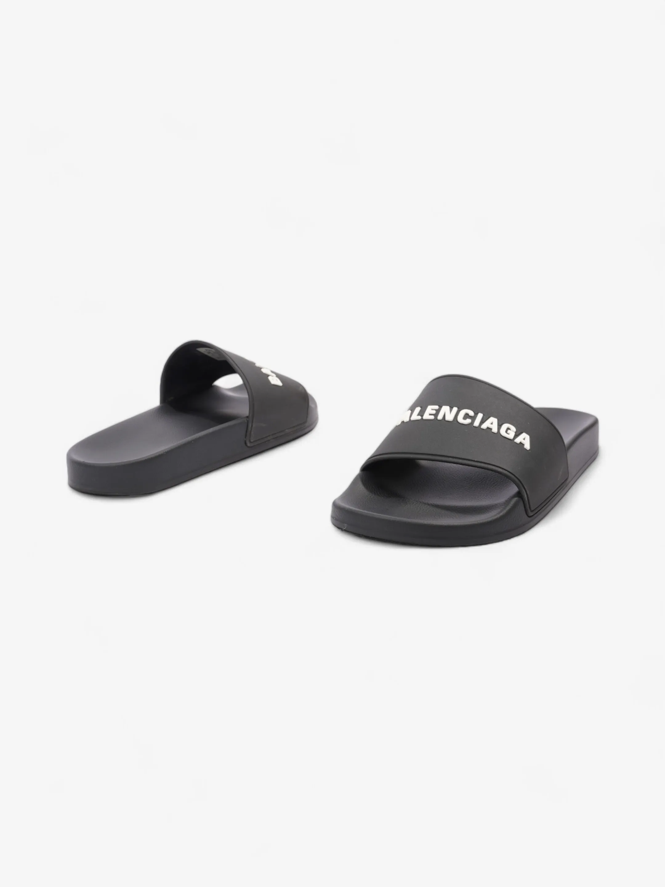 Balenciaga Logo Pool Slide Black / White Rubber EU 40 UK 7