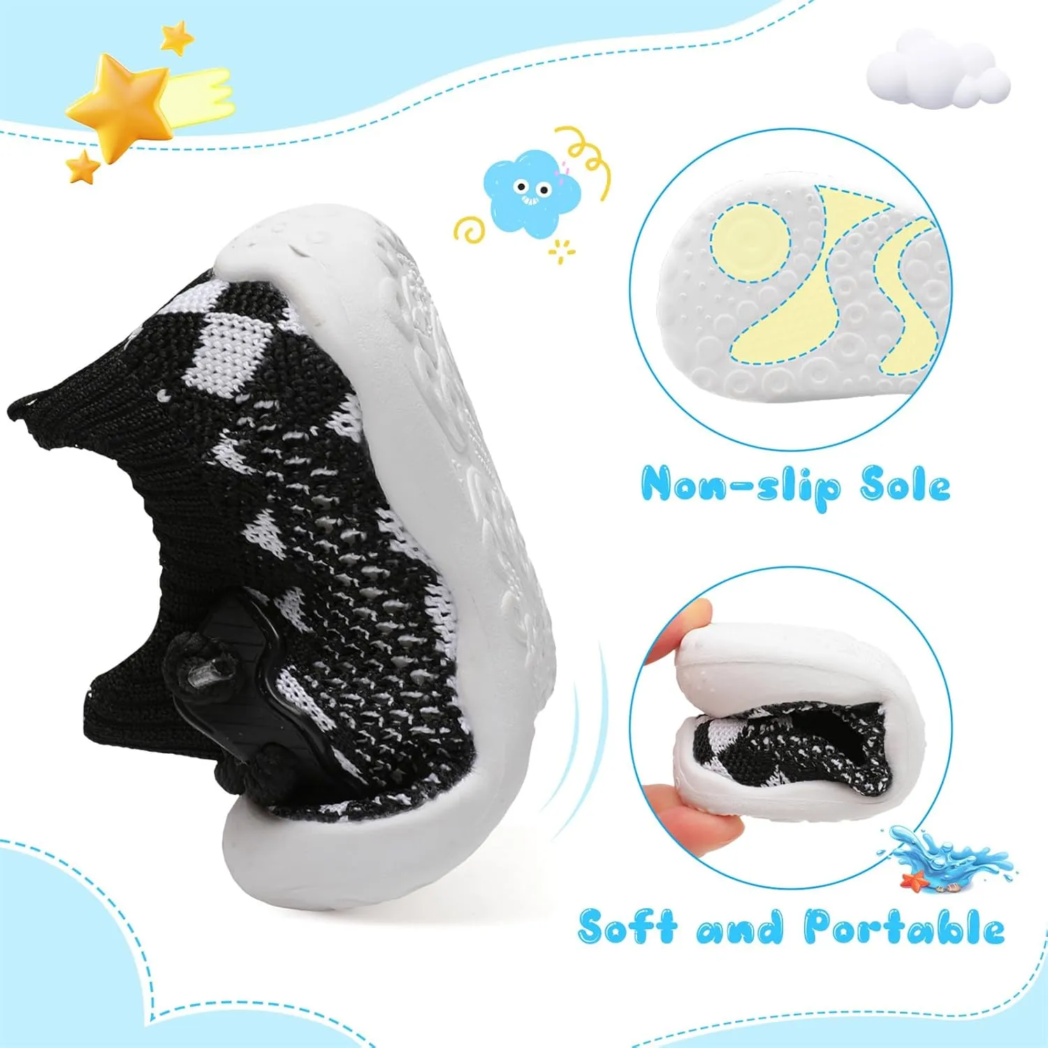 BARERUN Baby Shoes Baby First Walking Shoes Infant Sneakers Wide Barefoot Slip on Soft Sole Boys Girls Crib Shoe Toddler Breathable Lightweight House Socks