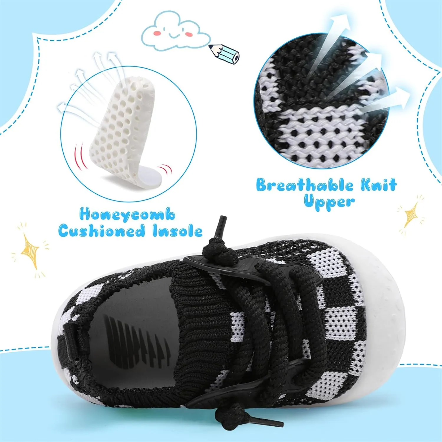 BARERUN Baby Shoes Baby First Walking Shoes Infant Sneakers Wide Barefoot Slip on Soft Sole Boys Girls Crib Shoe Toddler Breathable Lightweight House Socks